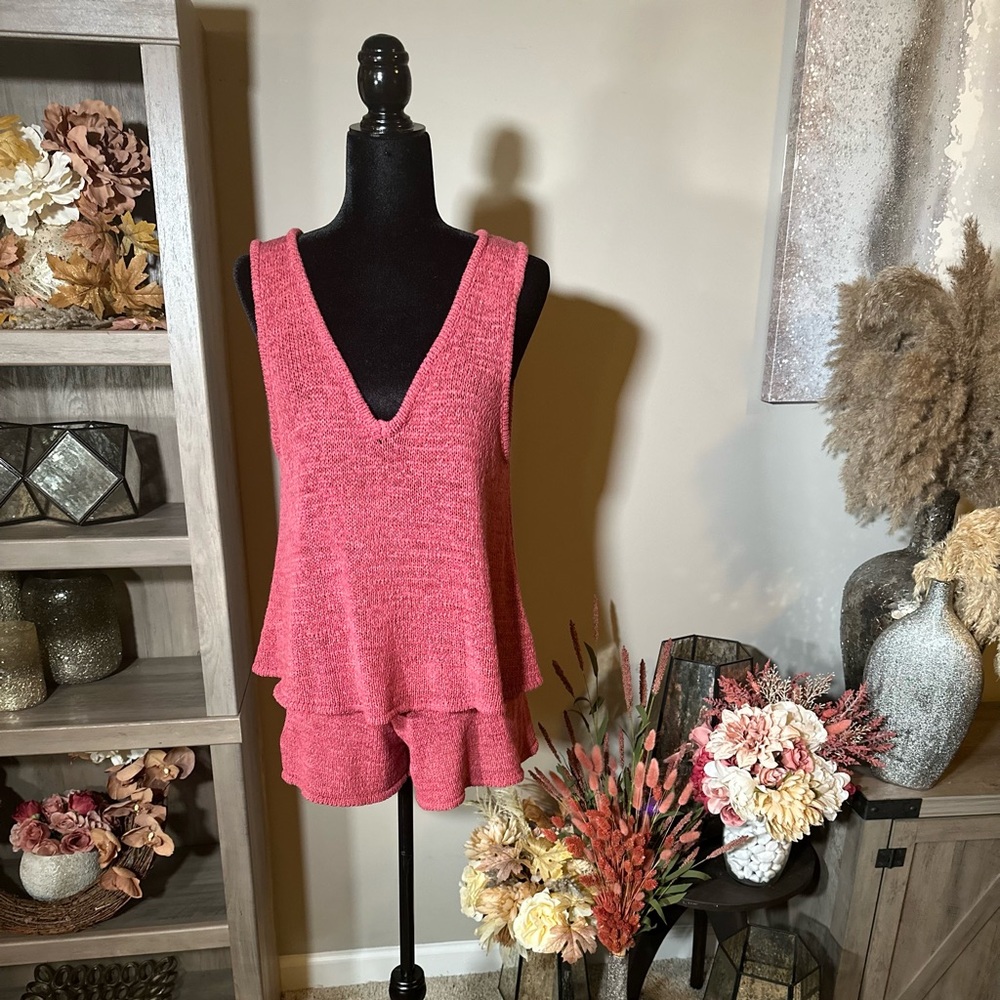Blush pink heavy knit co-ord short set